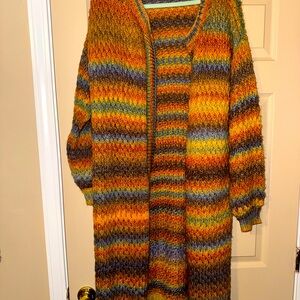 Vince Camuto Space-Dye Stripe Open- Front Cardigan Orange Wool Blend Sz 1x